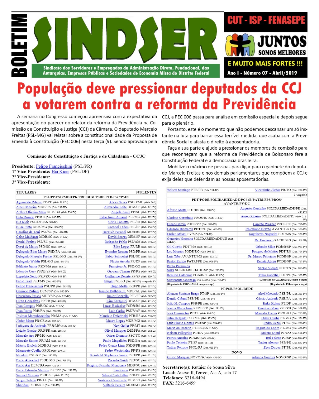 População deve pressionar deputados da CCJ a votarem contra a Reforma da Previdência