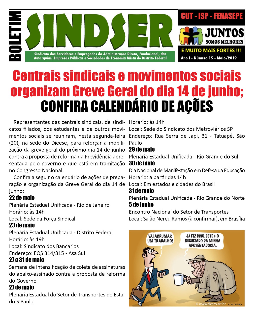 Centrais Sindicais e Movimentos Sociais organizam Greve Geral no dia 14 de Junho. Confira o Calendário de ações.